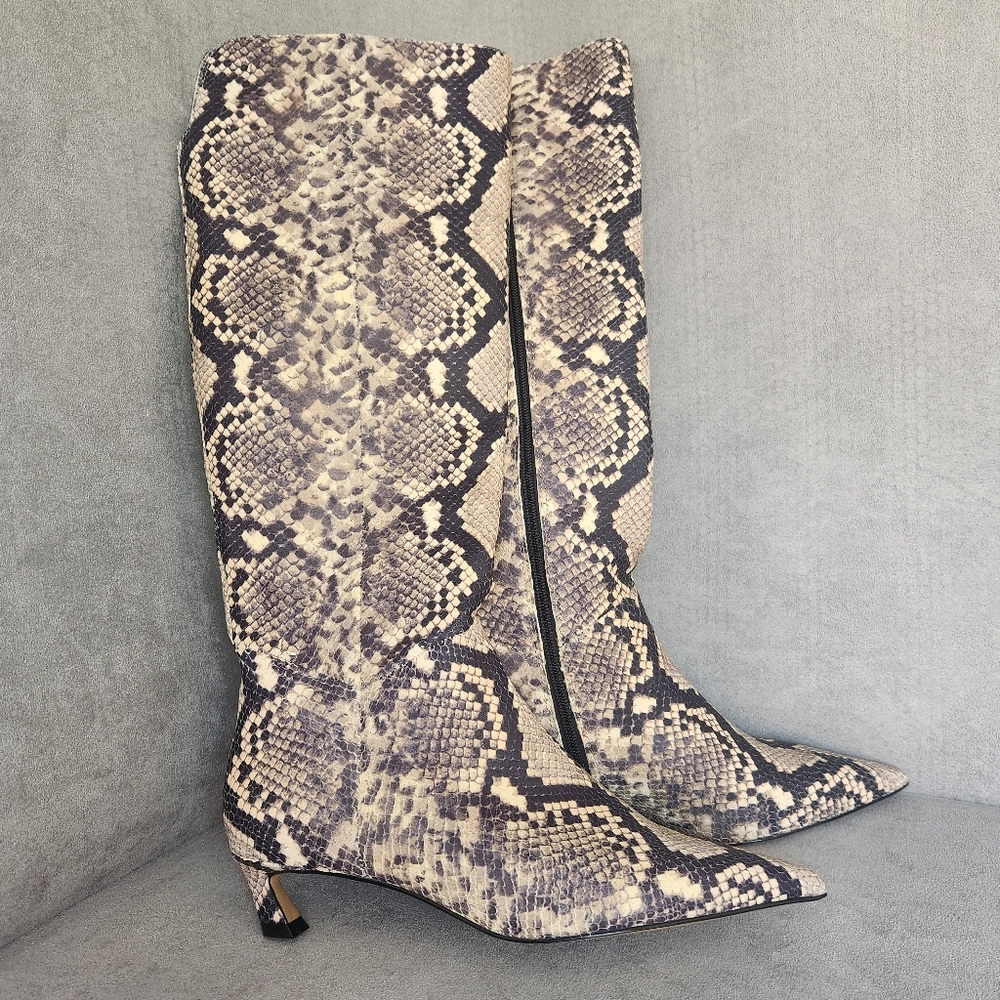 Gianni Bini Boots 6 Grey Snake Leather Gianna Knee High Pointy Kitten New $180